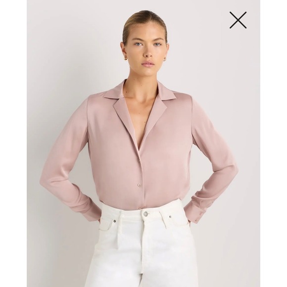 Quince Tops - NWT* Quince Silk Washable Stretch Notch Collar Blouse XL Champagne  Soft Pink